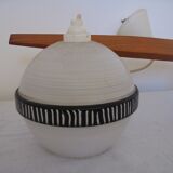 Scandinavian style glass and wood hanging lamp