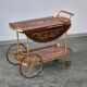 1970s drinks bar cart with side flaps in marquetry