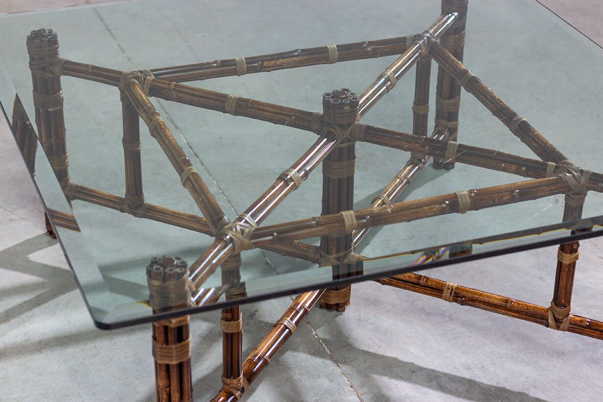 Square coffee table in vintage bamboo 1970 by McGuire model BA - 13 C