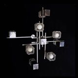 Lustre chrome, inox et verre structuré Sciolari