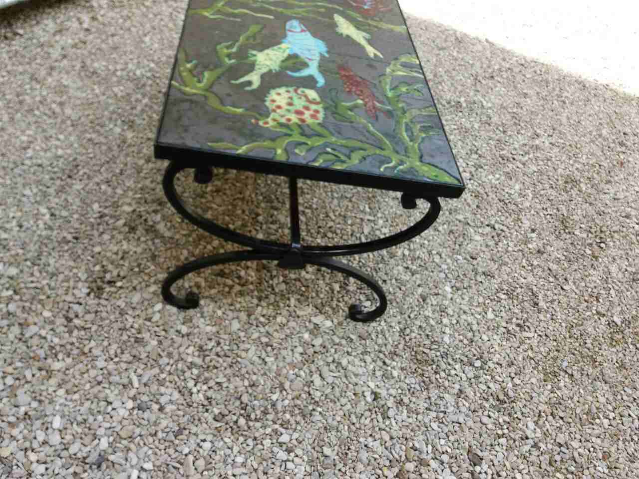 Coffee table wrought iron and lava stone of the years 50