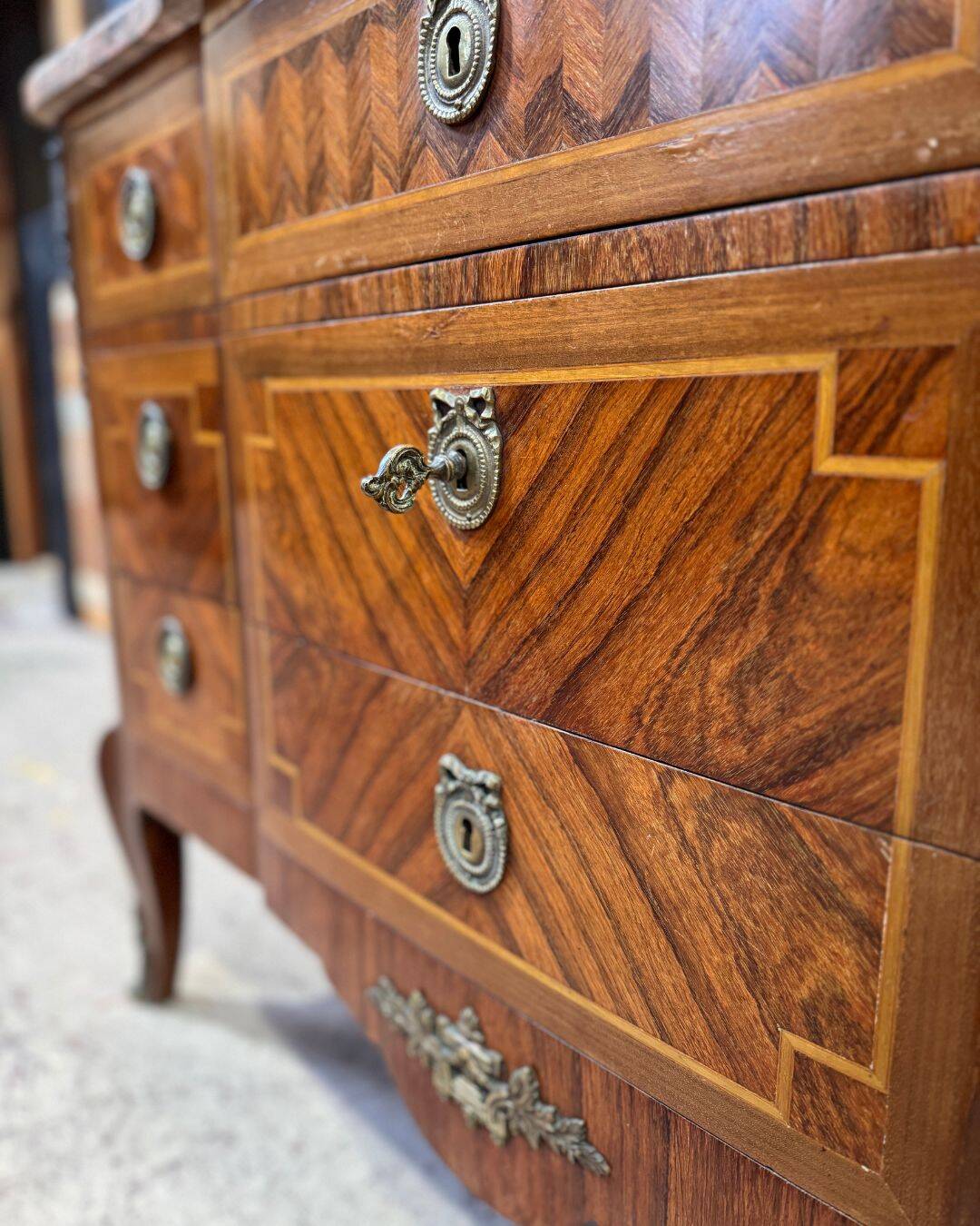 Transitional Louis XV / Louis XVI style chest of drawers