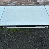 JPP pale green formica table, 4 chairs, 1 stool, 1950s
