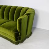 1940s art deco green velvet banana sofa, Denmark