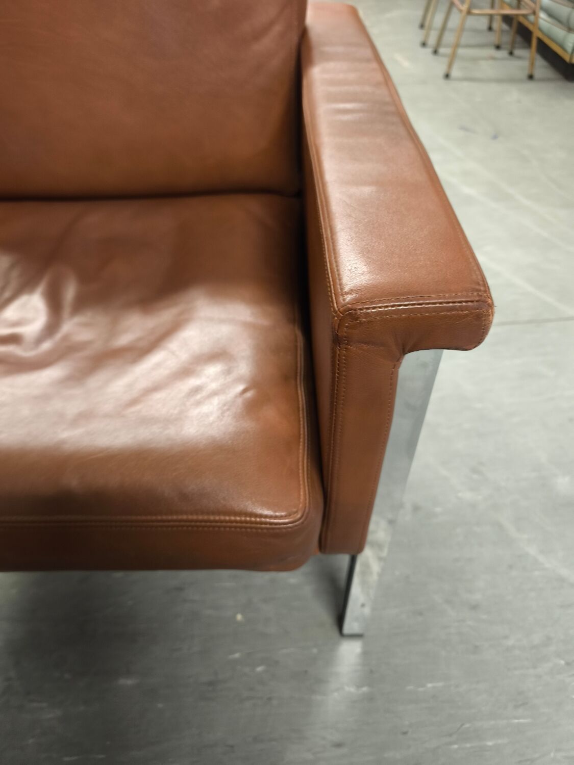 Leather armchair, 1970s, manufacturer Sitag, cognac brown leather.