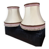 Pair of antique fabric lampshades with fringe