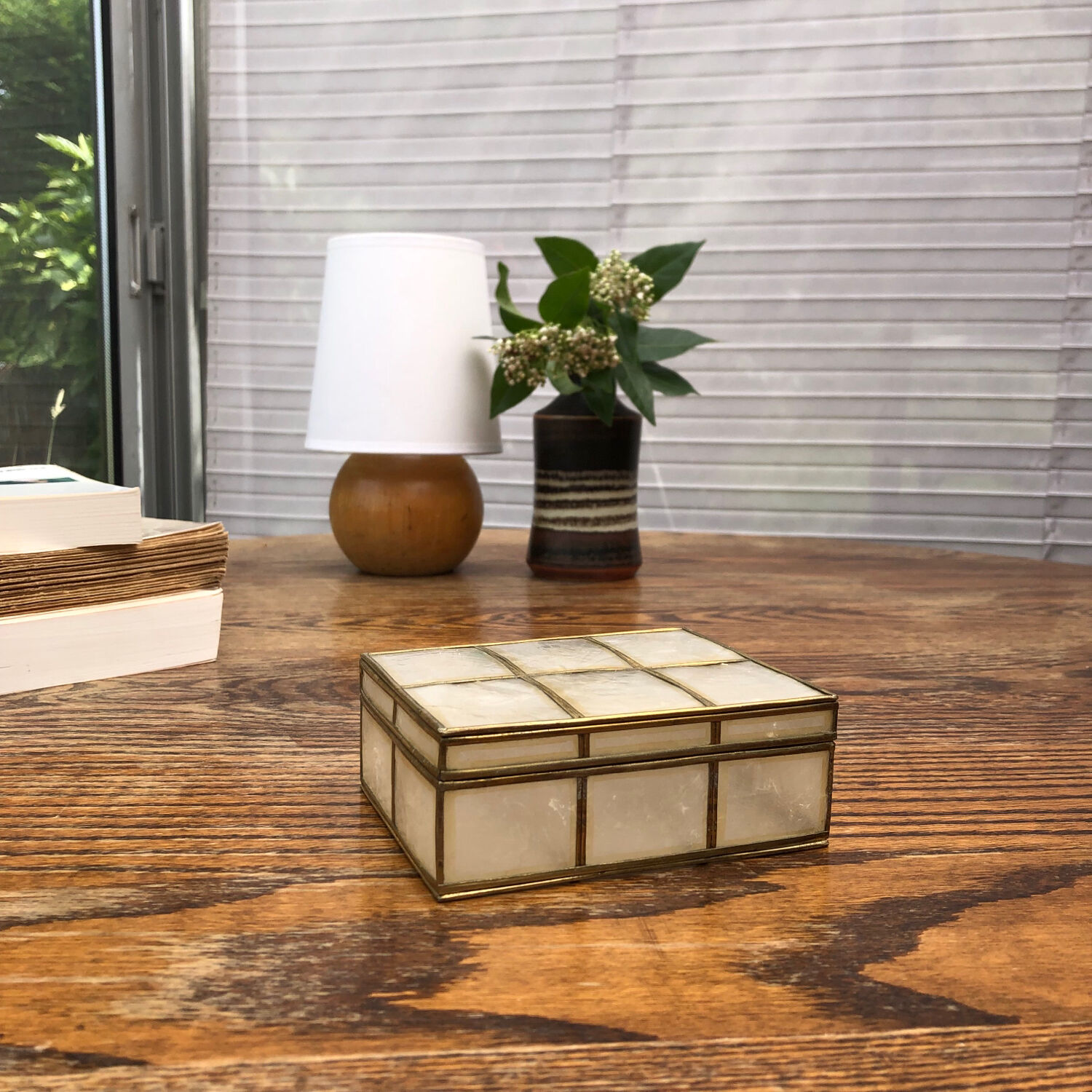 Mother-of-pearl and brass box