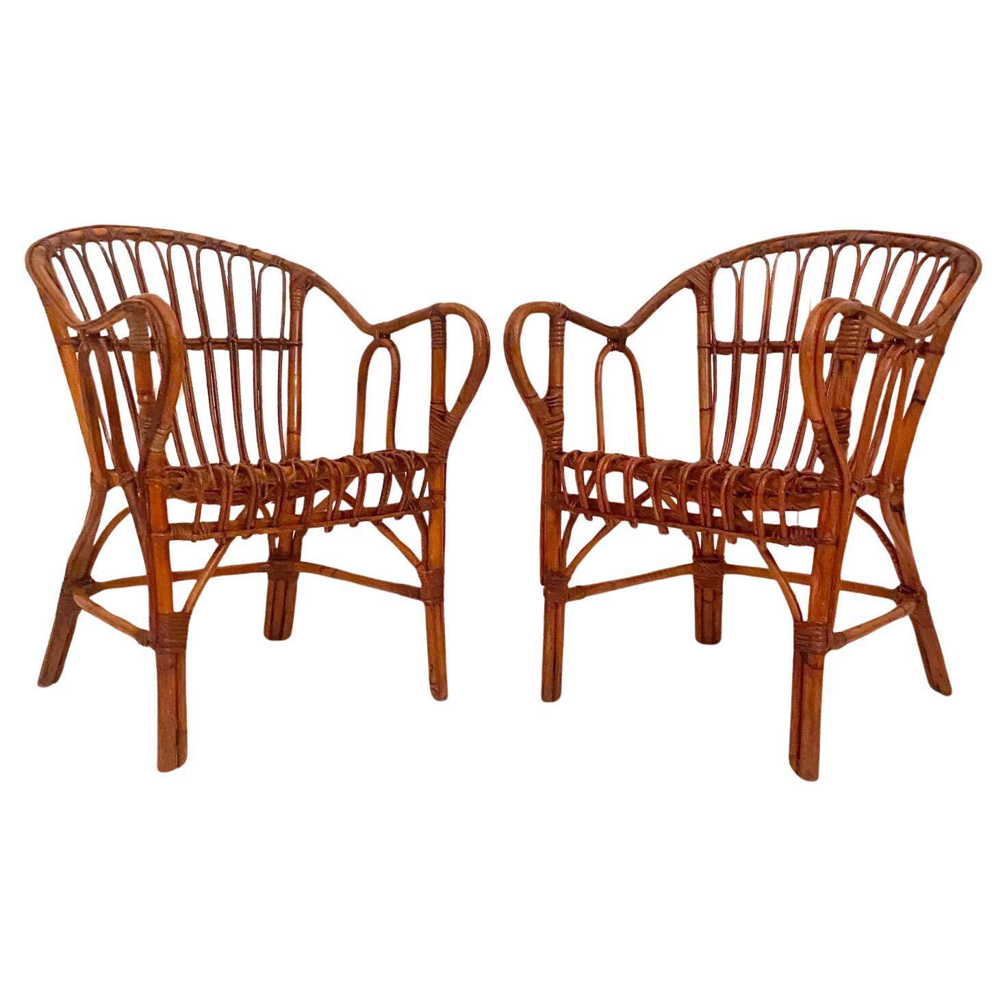 Mid Century Modern Bamboo Chairs and Table Set, Italy 1960s