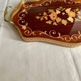 Plateau marqueterie et métal doré vintage