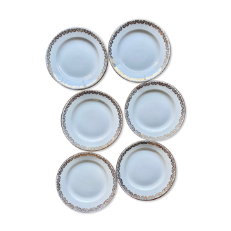 Set of 6 plates Sarreguemines gold and white