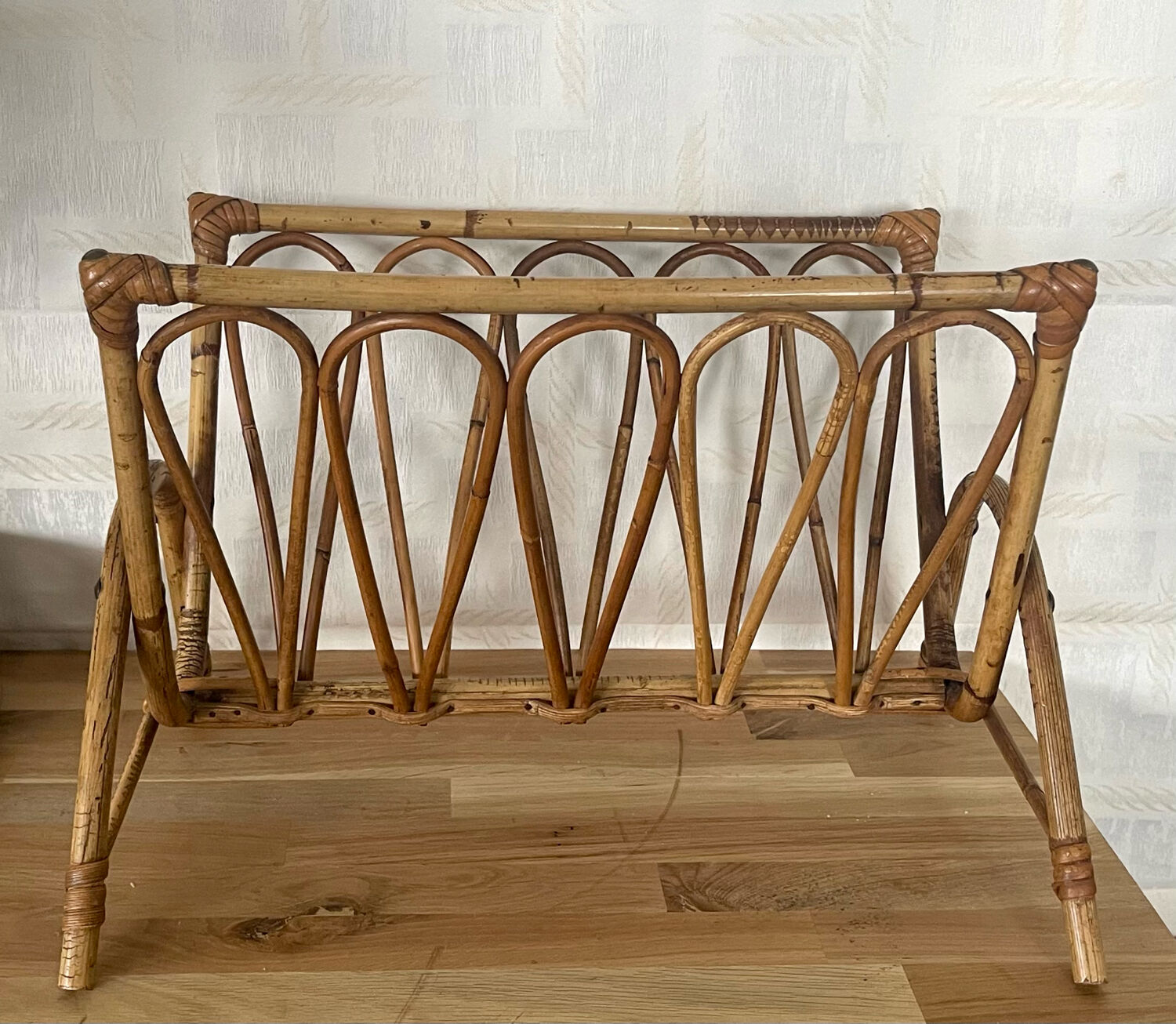 Vintage rattan magazine holder