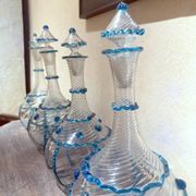 18th Century Italian Murano Clear Glass and Blue Trimmed Blown Glass Bottle