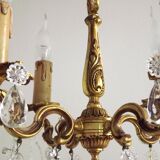 Vintage french brass 4 light chandelier assorted faceted crystal 4007