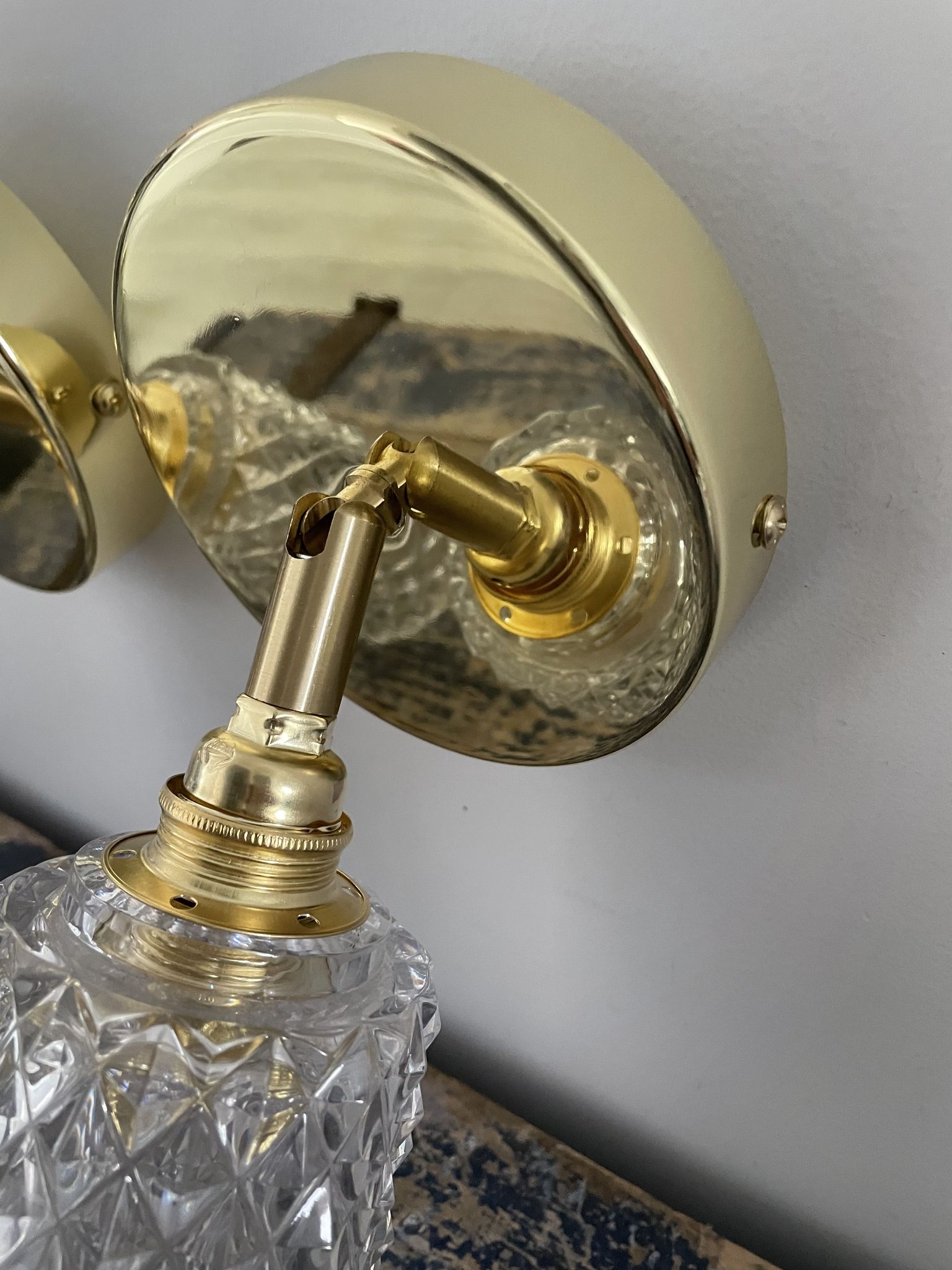 Pair of vintage electrified glass wall lamps