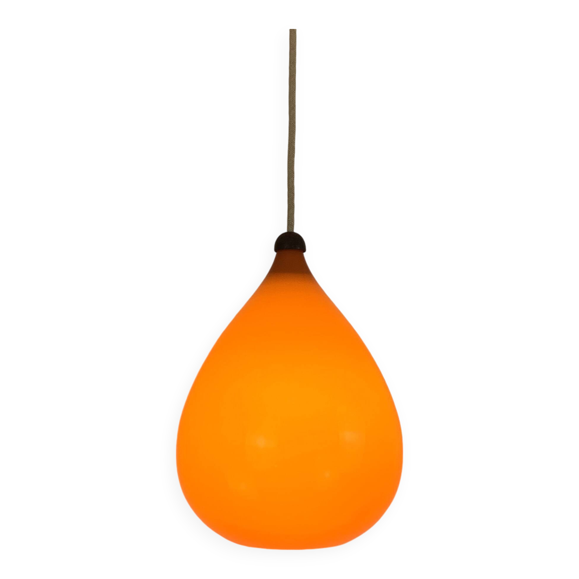 Scandinavian drop pendant light in orange, opaline and teak glass, 1960