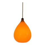 Scandinavian drop pendant light in orange, opaline and teak glass, 1960