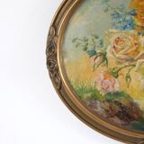 Oil on oval panel "bouquet of flower"