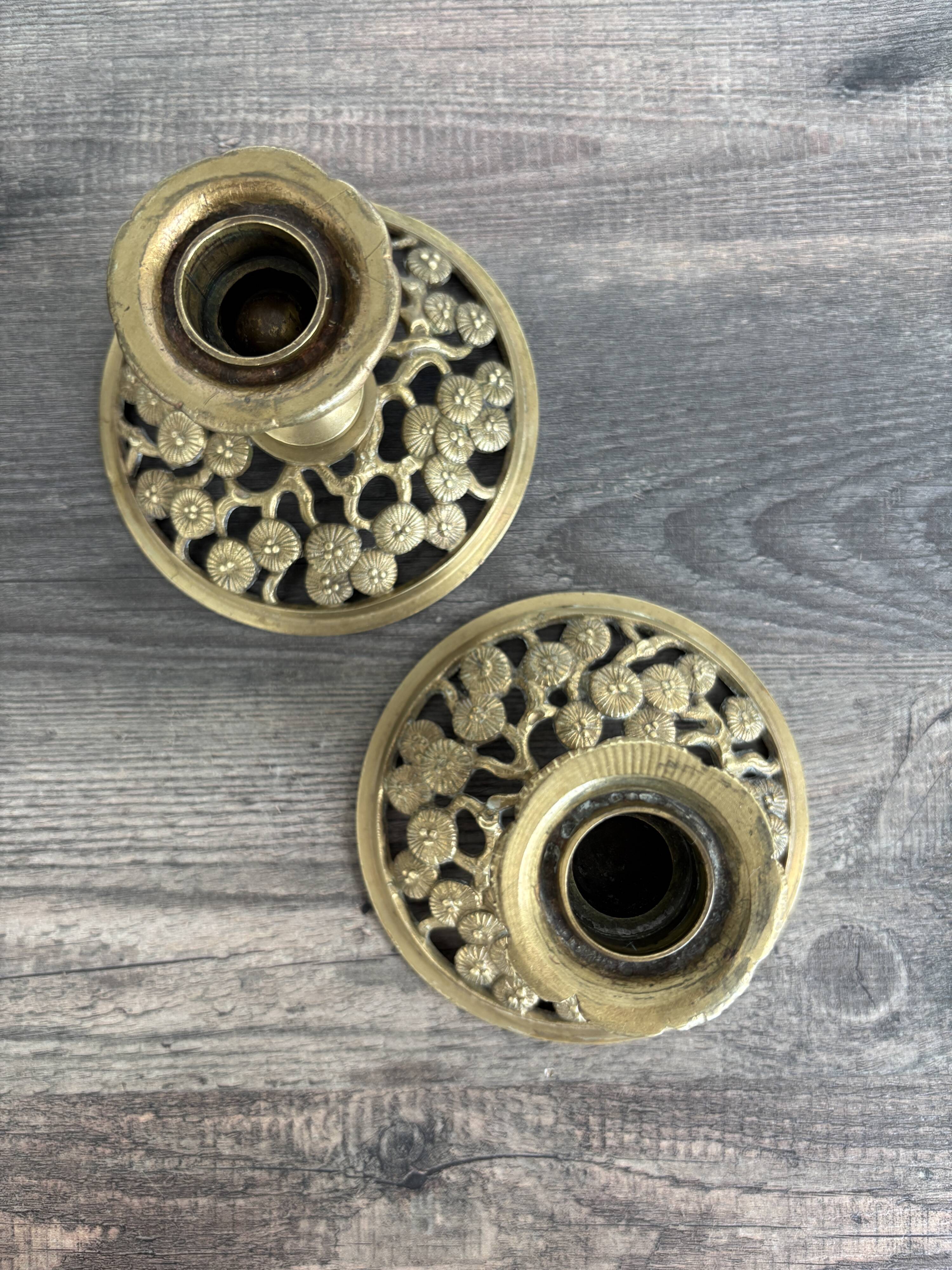 Pair of Art Nouveau Gilded Bronze Candle Holders