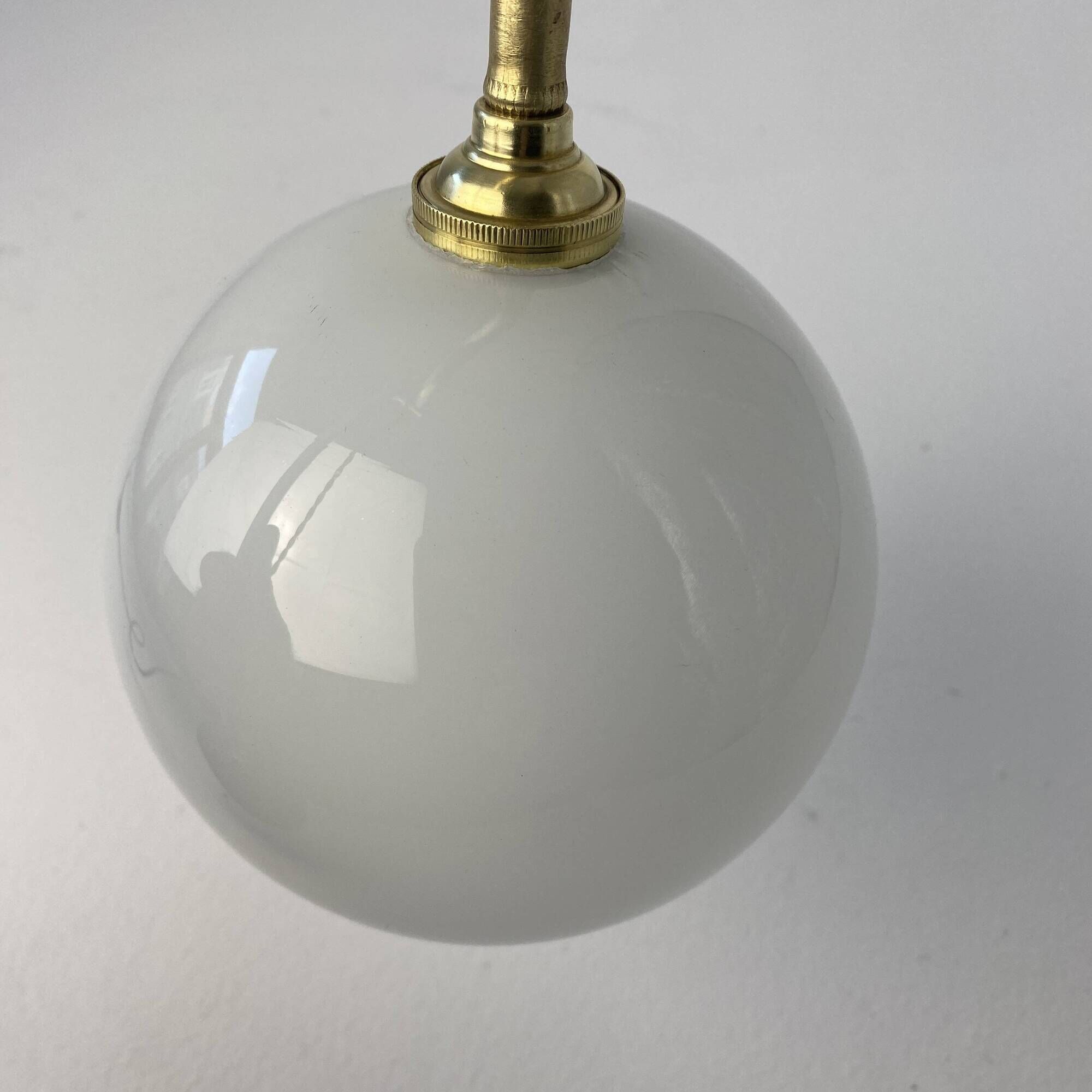 Vintage up and down lamp in opaline, brass and metal