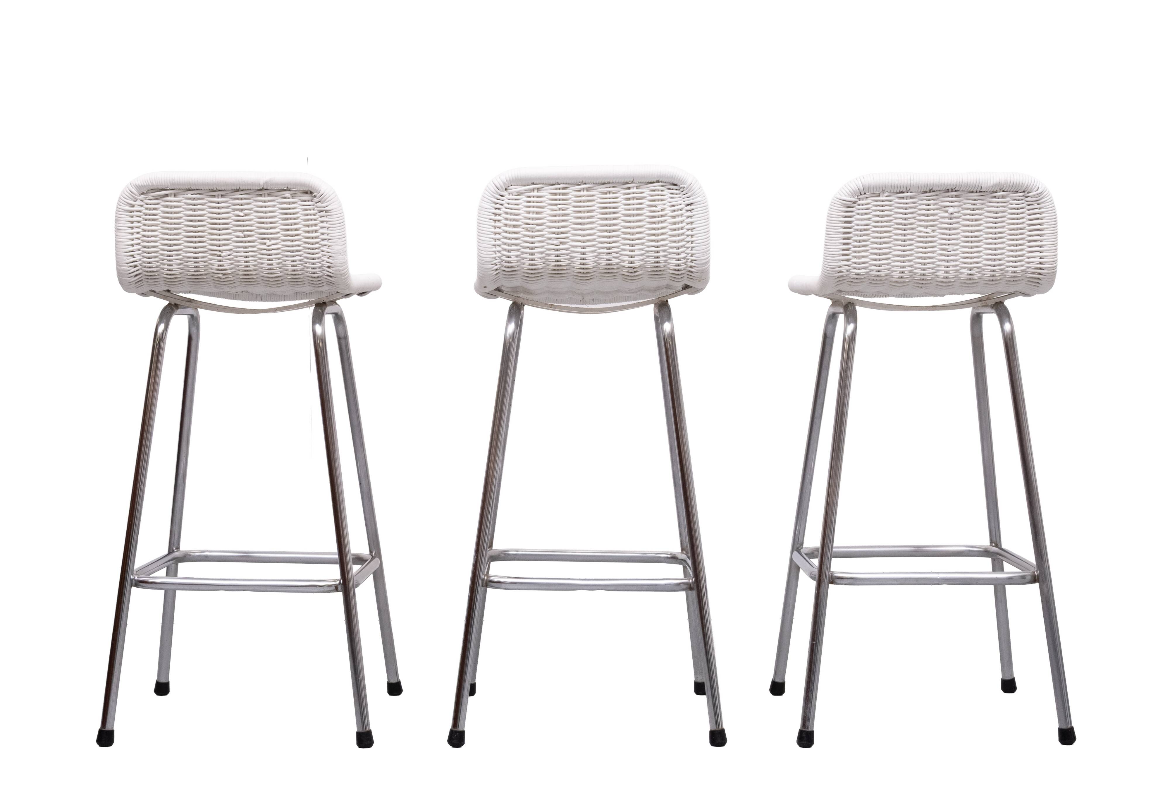 Rohe Noordwolde set of 3 Rattan Bar Stools 1960s Holland