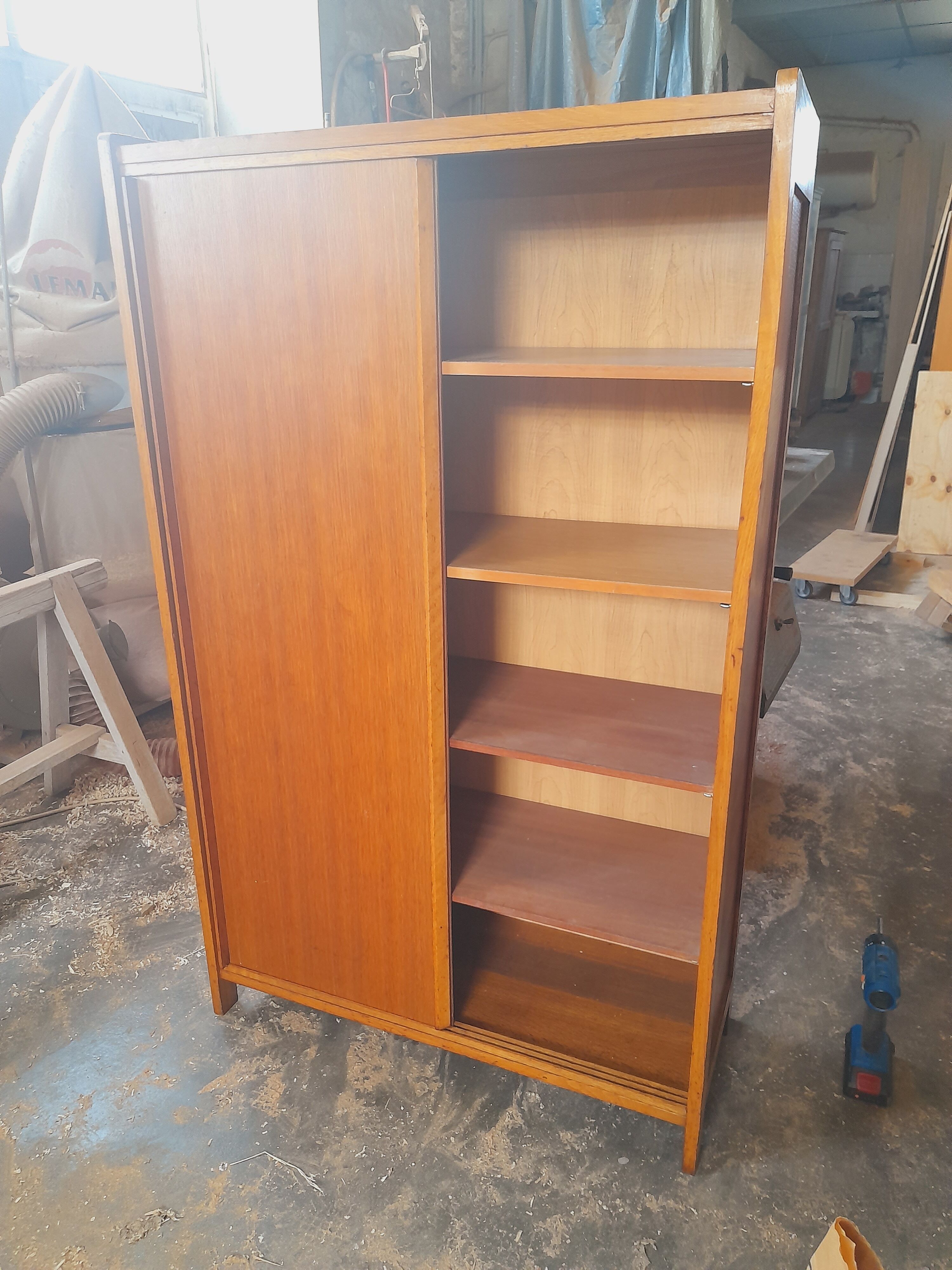 Vintage light sliding cabinet 50s