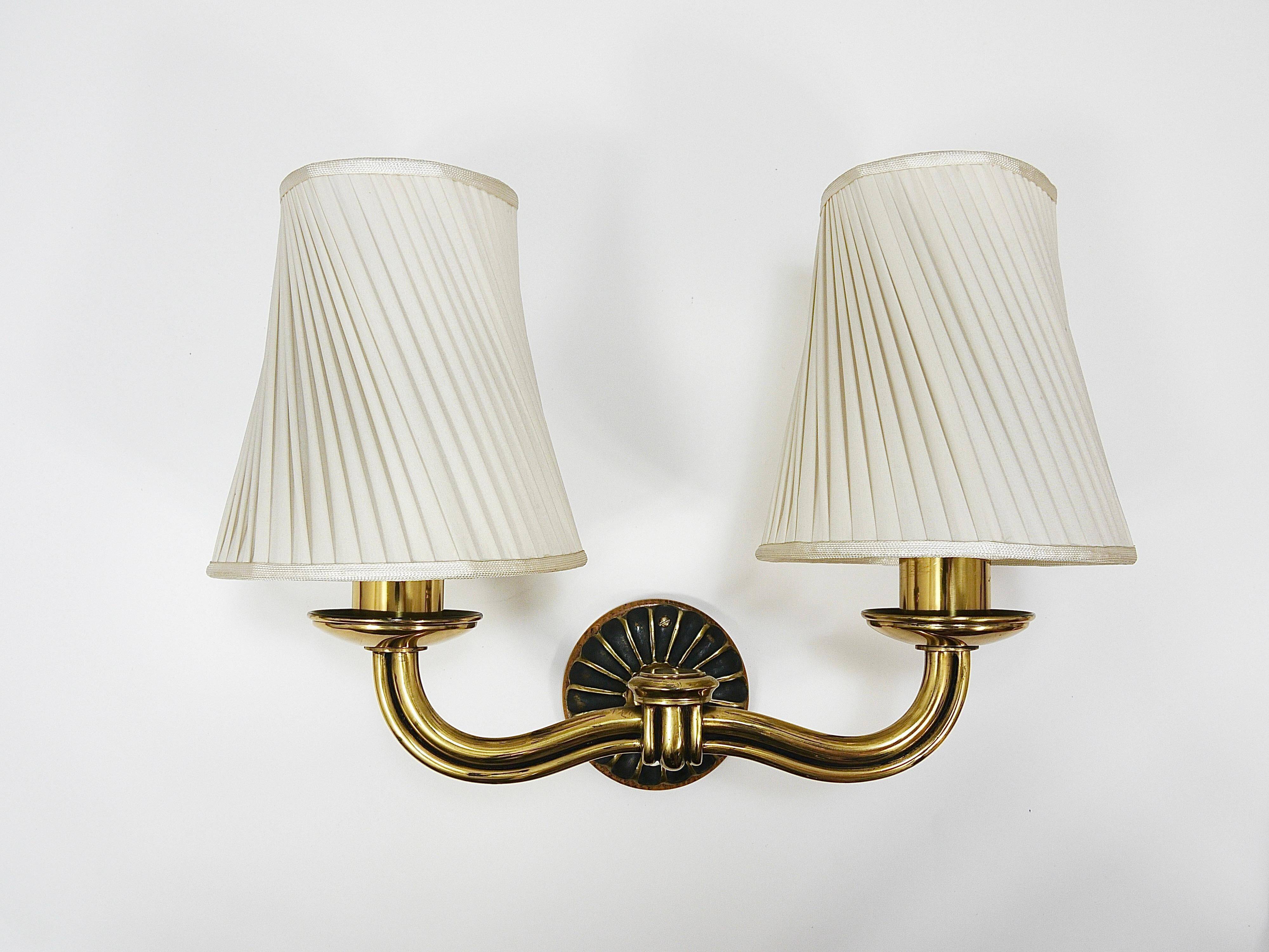 Pair of Wall Sconces in Brass from Viennese Modernism Hugo Gorge, Austria, 1940s