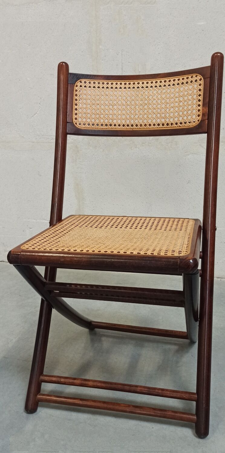 Folding chairs in wood and cane, 80's