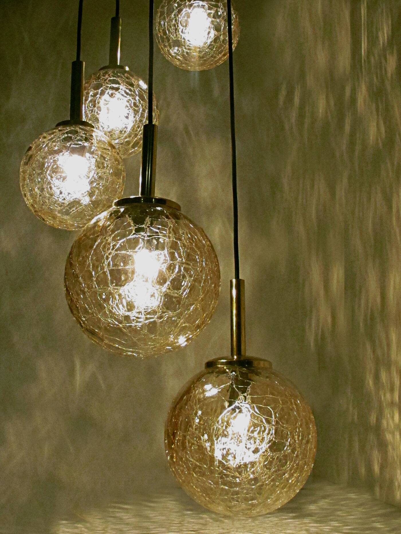 Fisher brass and amber glass pendant light 1960