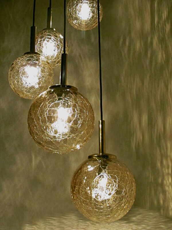 Suspension fisher laiton et verre ambré 1960