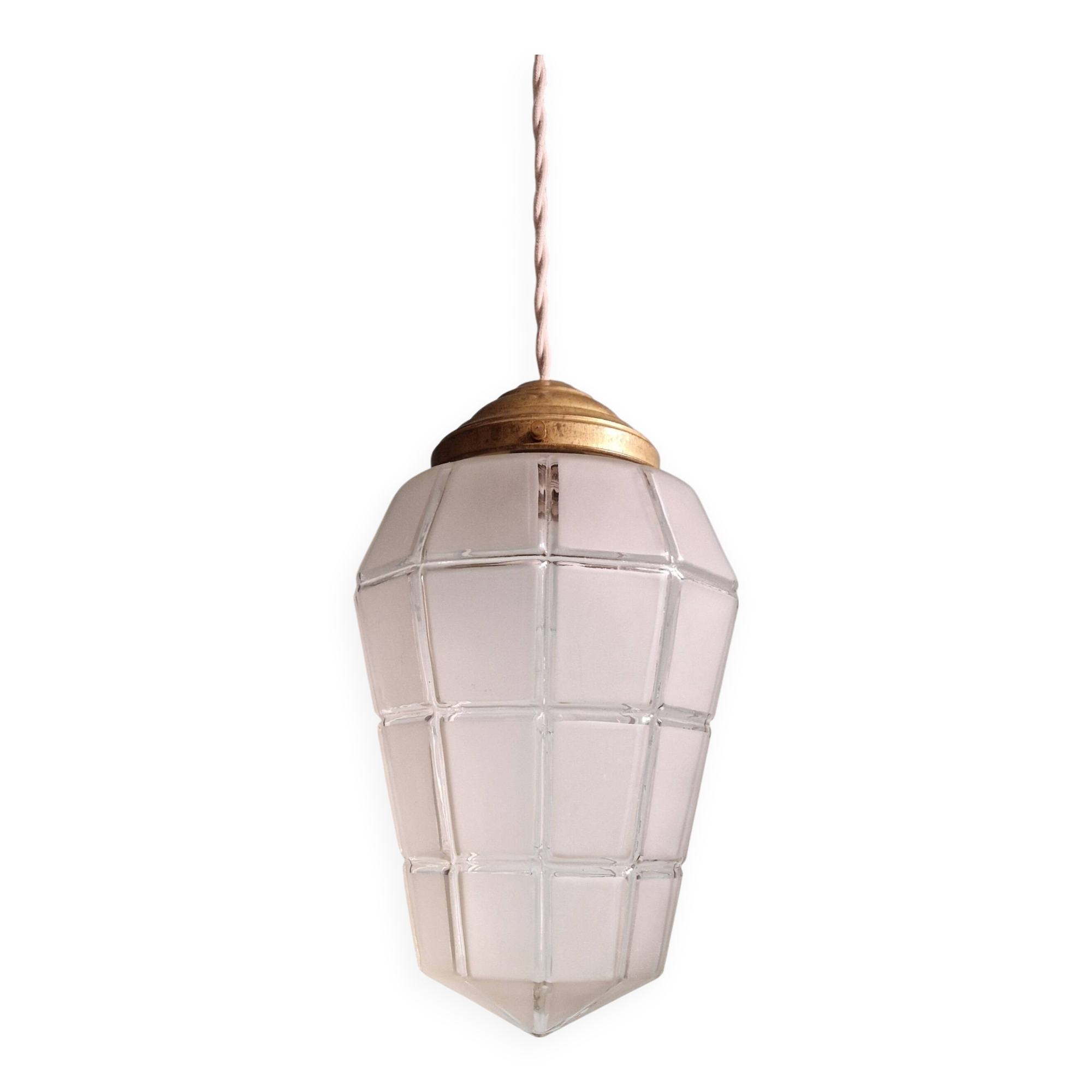 Art Deco pendant light in faceted satin glass, 1920s-30s