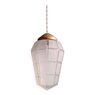 Art Deco pendant light in faceted satin glass, 1920s-30s