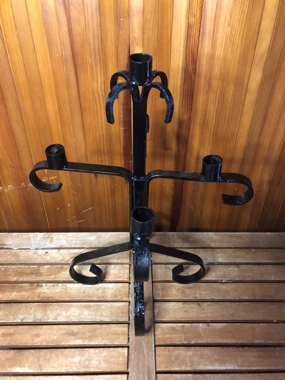 Old candlestick 5 lights candle holders black wrought iron vintage #a577