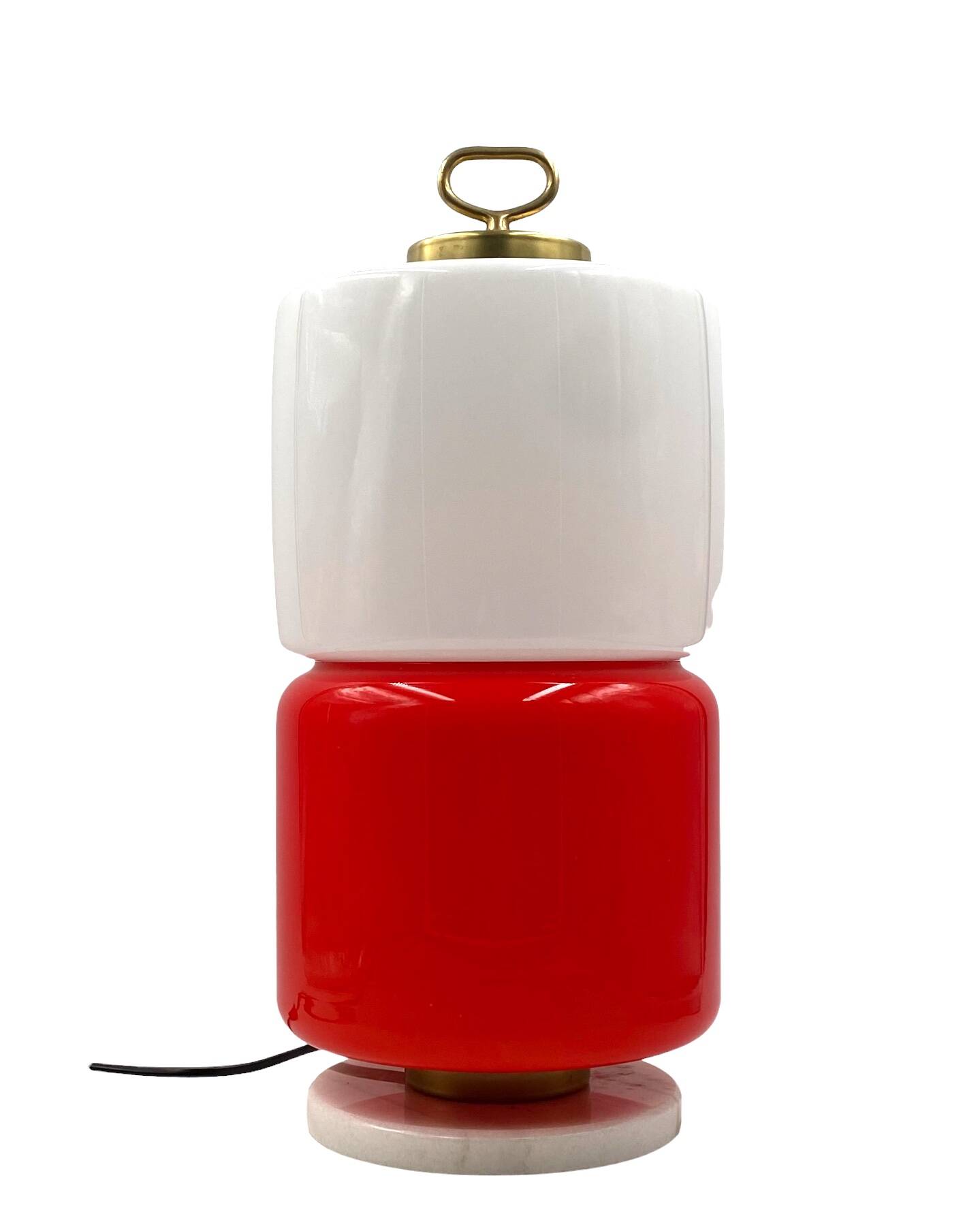 Space Age Red and white glass cylindrical table lamp, Italy 1970s