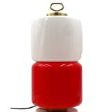 Space Age Red and white glass cylindrical table lamp, Italy 1970s