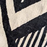 Moroccan Berber kilim carpet ecru with black graphic patterns 295x189cm