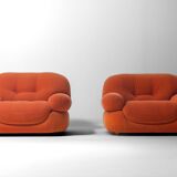 Pair of suède 'Sapporo' lounge chairs by Mobil Girgi, Italy 1970s