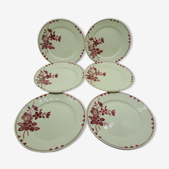 6 old flat plates Badonviller half porcelain