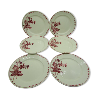 6 anciennes assiettes plates Badonviller demi-porcelaine