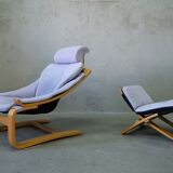 Swedish Leather Lounge Chair with Footrest by Ake Fribytter for Nelo Kroken, 1970s