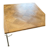 Coffee table in oak (Versailles panel) and wrought iron