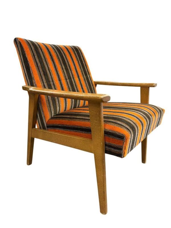 Fauteuil vintage en bois / fauteuil une place / chaise lounge en orange brun