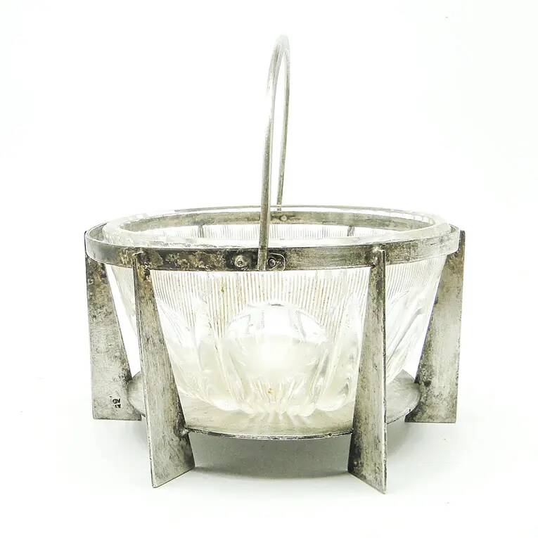 Postmodernist sugar bowl, glass, silver-plated brass, Poland, 1970s
