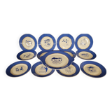 12 dessert plates + dish signed A.Devillers
