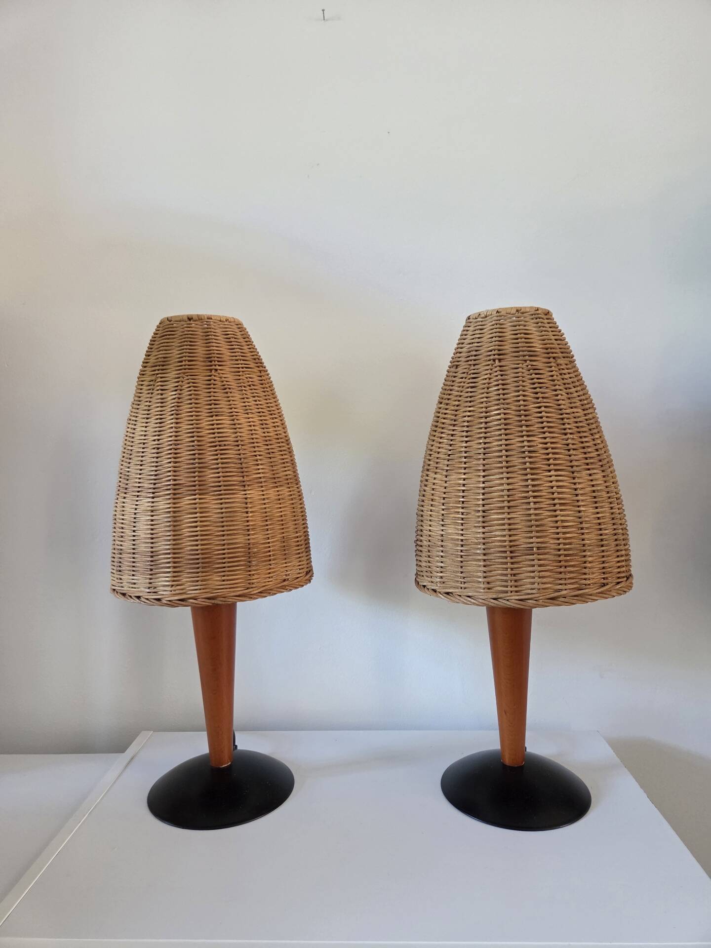 Pair of rattan lamps