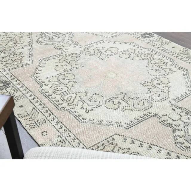 1970s Vintage Turkish Oushak Handmade Wool Cotton Pink Area Rug 130x211