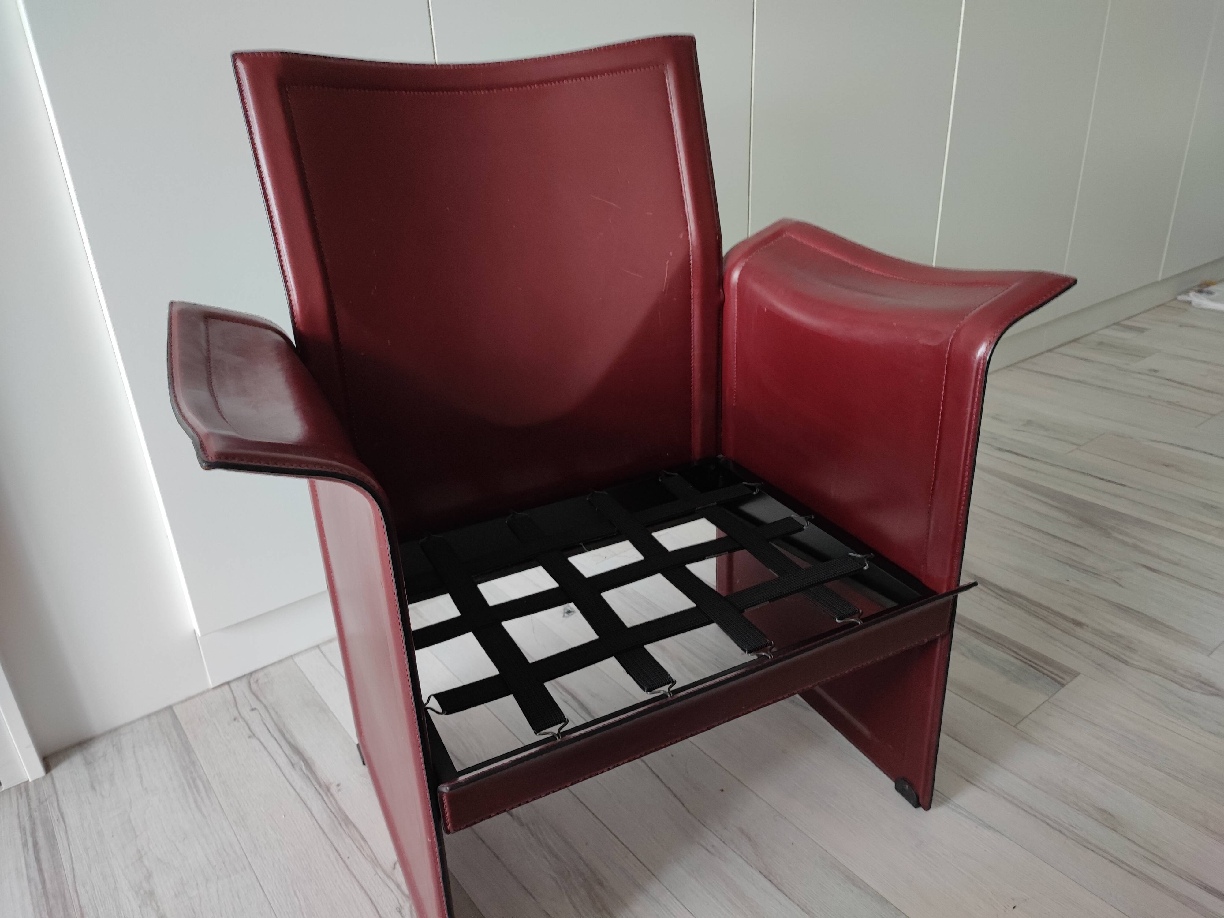 Bordeaux leather armchair by Tito Agnoli for Matteo Grassi, Italy