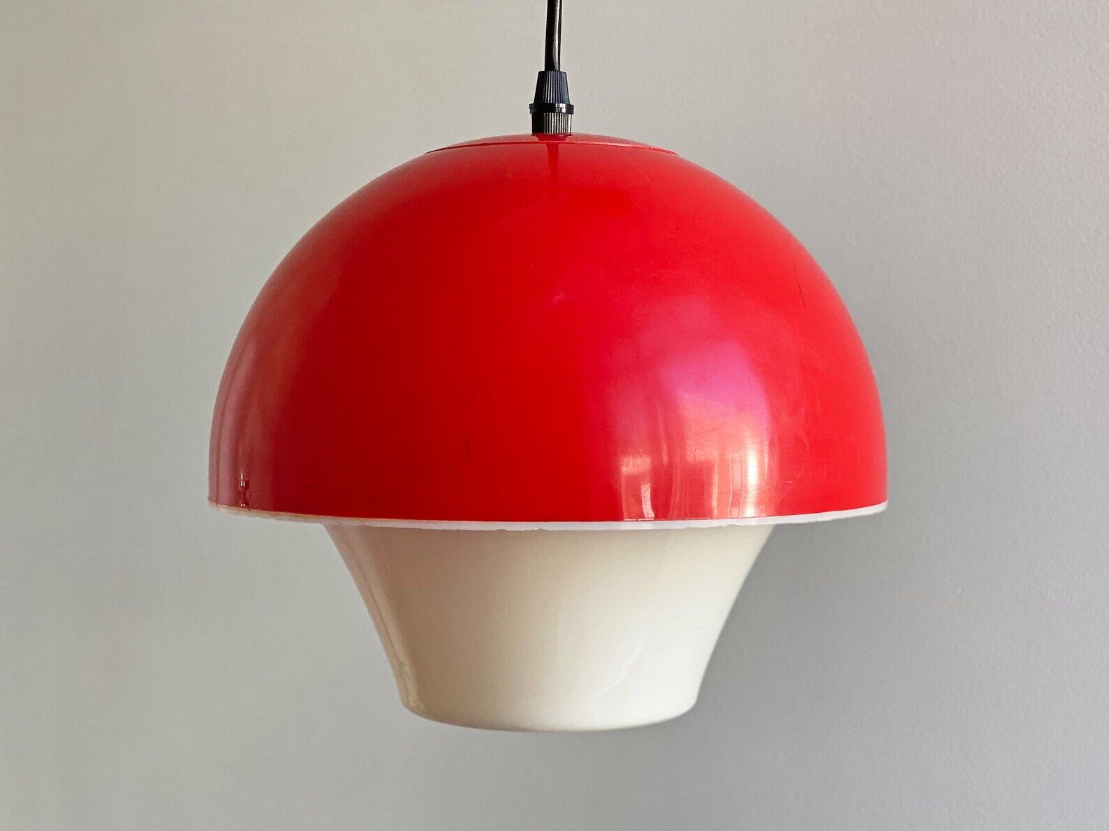 Scandinavian red & white vintage plastic hanging lamp
