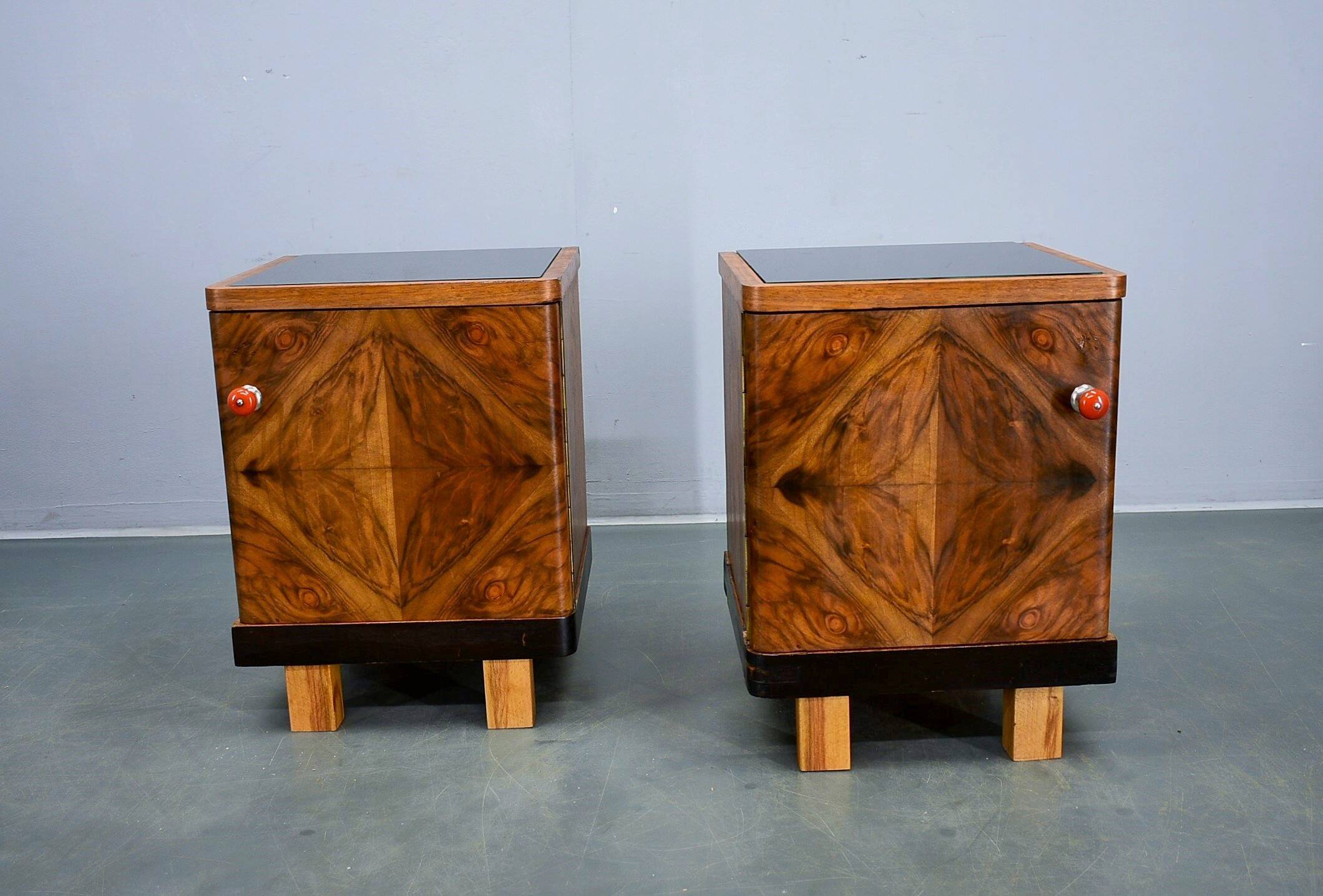 1938s pair of Art Deco bedside tables, Czechoslovakia