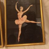 Two ballerinas, silhouettes of dancers, collages vintage under gold frame