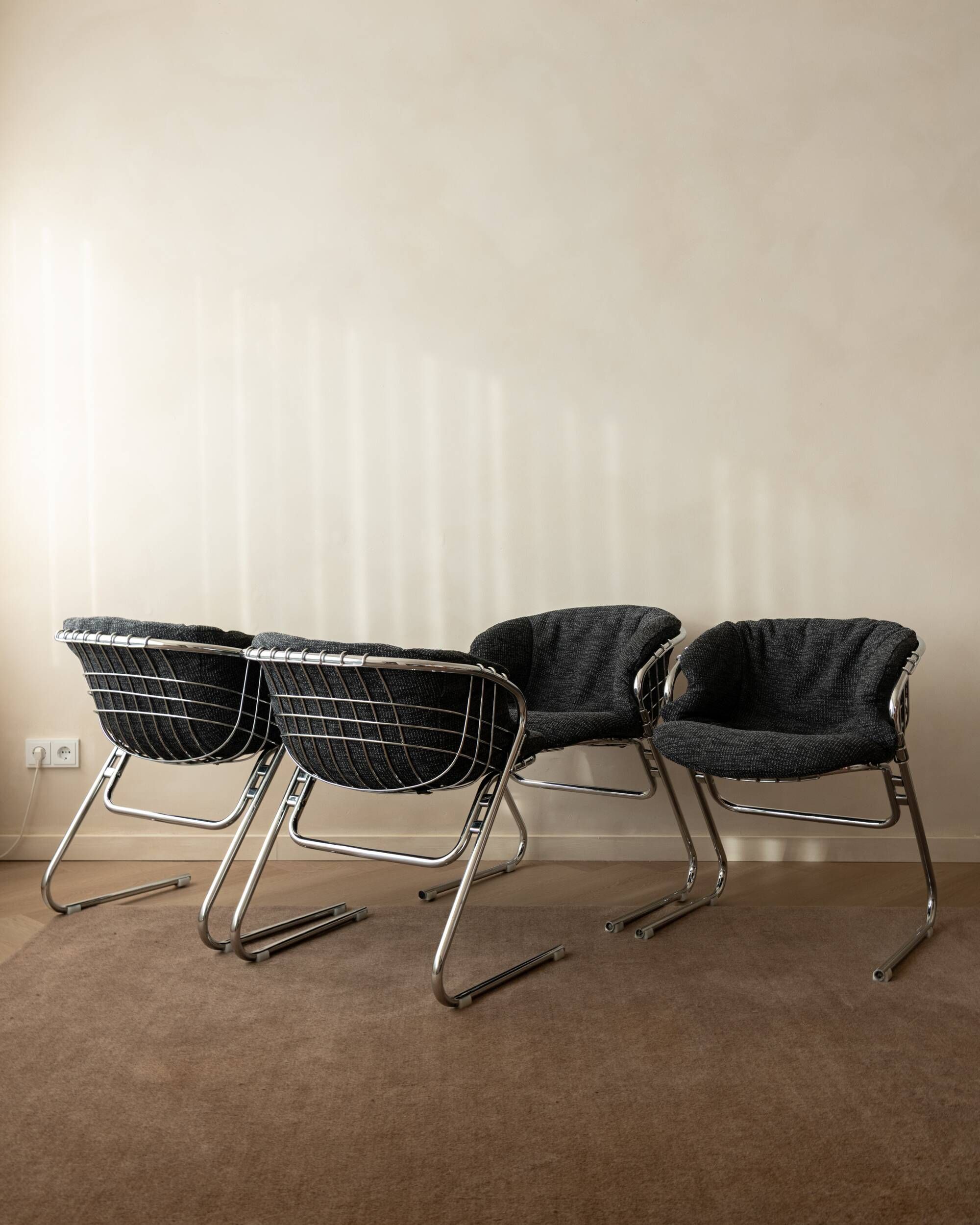 Italian Chrome Flynn Dining Chairs Gastone Rinaldi Thema, 1970s, Set of 4